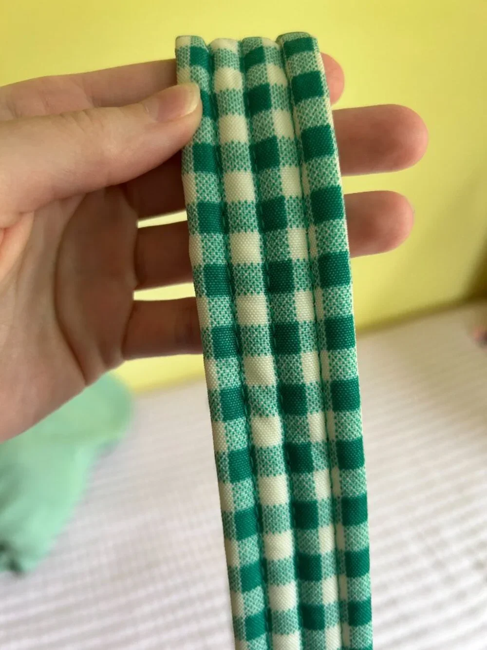 Mini Nylon Shoulder Bag in Green Gingham - Picture 2 of 5